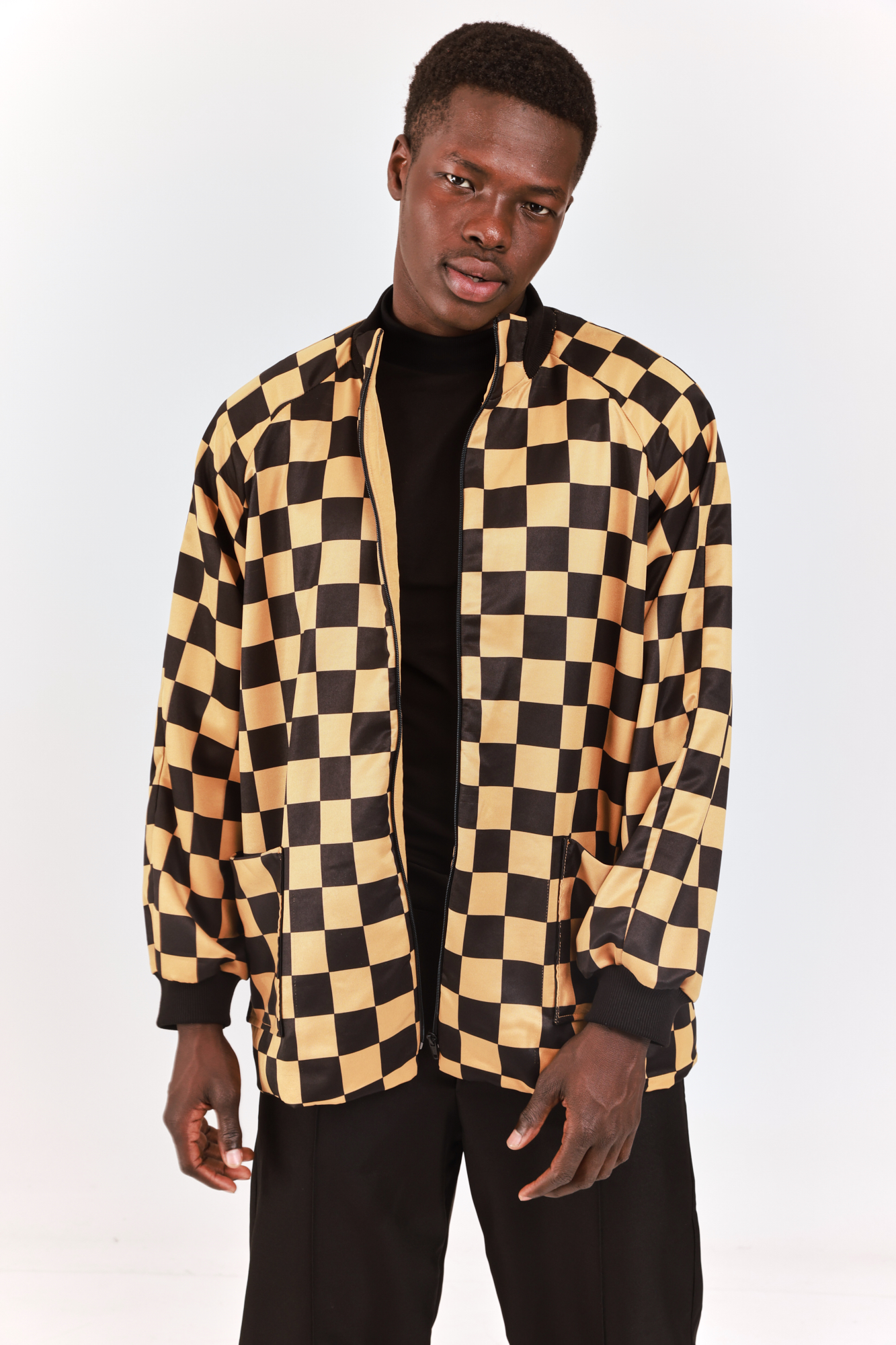 Zip Up Printed Checkered Jacket