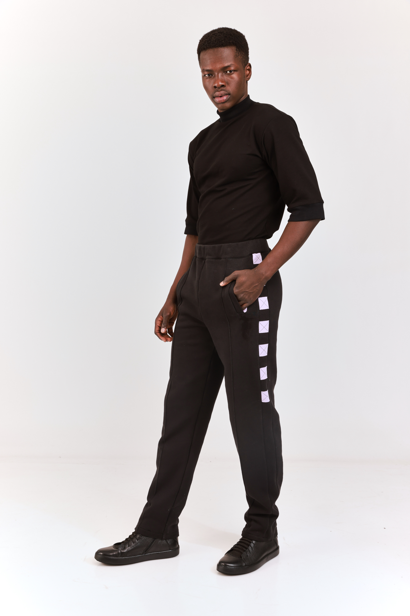 Tailored Sweatpants Black with Lilac squares