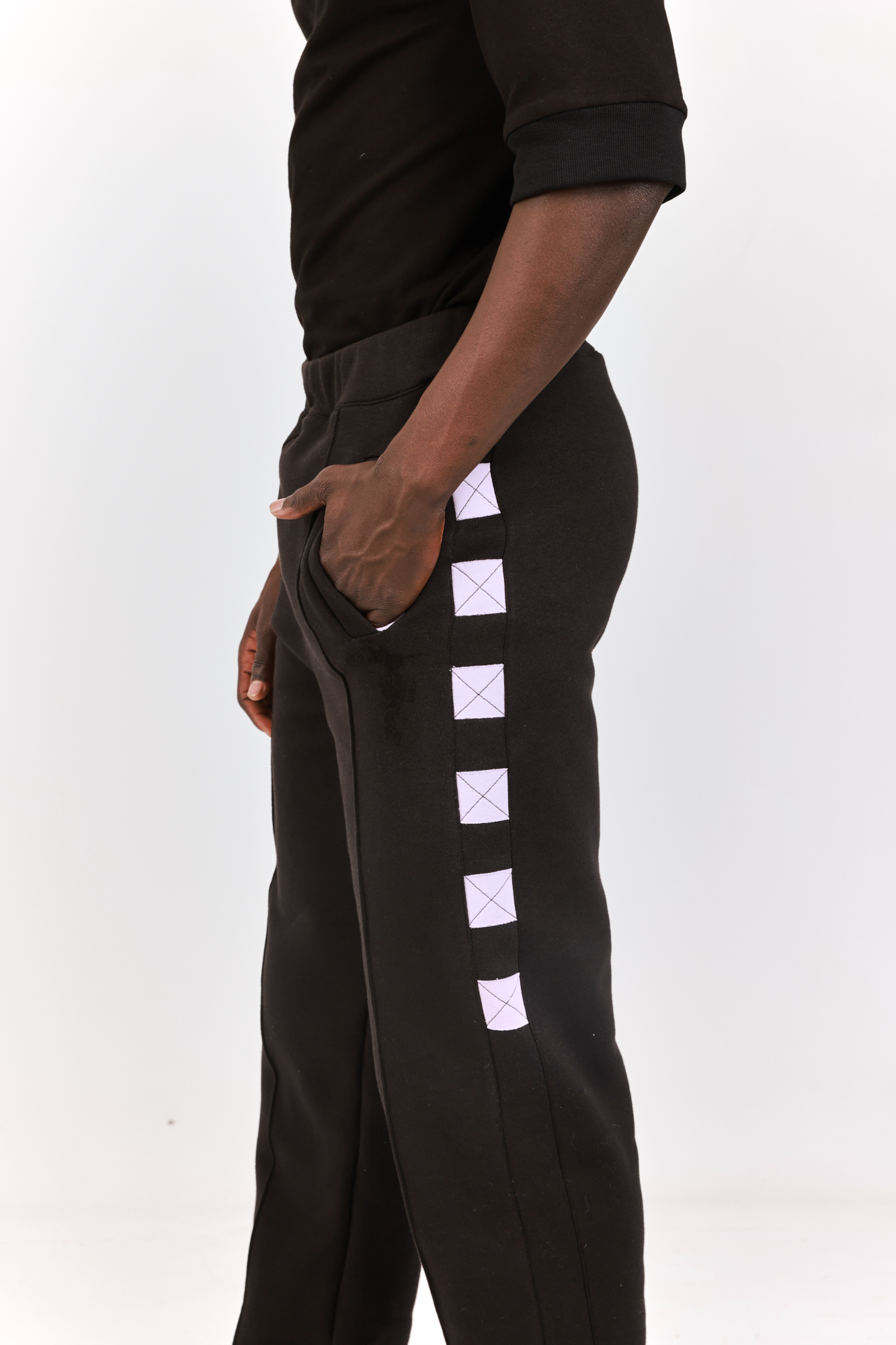 Tailored Sweatpants Black with Lilac squares